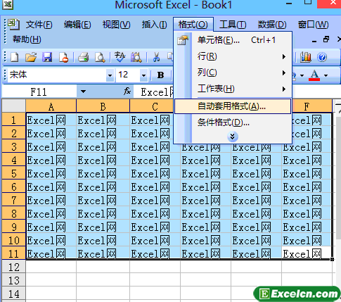 Excel中自动套用表格第1张