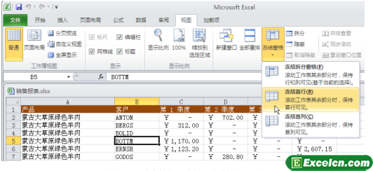 冻结Excel窗格功能第1张
